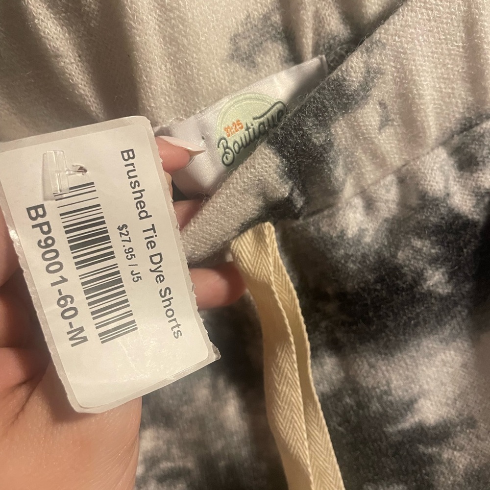 boutique Tie-Dye Black and Ivory Women's Lounge or Activewear Shorts, Medium - Picture 4 of 6